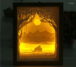 Luzes noturnas Lâmpada de escultura de papel 3D LED LEVE