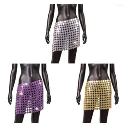 التنانير المثيرة انظر من خلال Metal Mini Skirt Women Summer Club Party Streetwear Womens Rave الزي