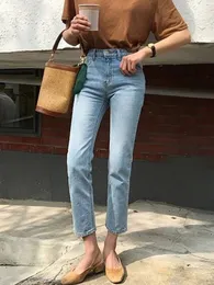 Frauen Jeans Frauen Hohe Taille Streetwear Baumwolle Casual Denim Hosen Hosen Gerade Weibliche Bein Unten kleidung 230313