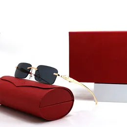 Designer Solglasögon Kvinnor Fashion Frameless Rectangle Coating Buffalo Horn Sunglass UV400 Bevis glasögon med låda