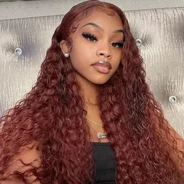 Reddsih brown lace front wig human hair deep wave brazilian hair 360 full lace wig pre plucked chocolate copper red hot for sale 150% density