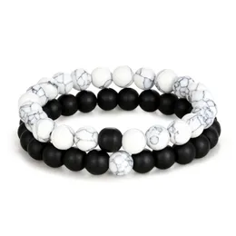 Strang Perlenstränge Distanzarmband Set 8mm Naturstein Yin Yang Perlen für Männer Frauen Paare Freundschaft Böhmen Schmuck