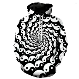Men's Hoodies Black White Gossip Vortex 3D Digital Printing Spring Autumn Hooded Pocket Pullovers Menwomen Casual Loose Sportswear 6XL