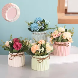 Dekorativa blommor kransar simulering hortensia växt potten falska blomkruka kreativa hem skrivbordsdekoration för festscene layout ornament bröllop gåvor 230313