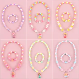 Collana orecchini set carino angelo ragazza ciondolo fiori bracciali colorati perline acriliche per bambini ragazze regali regali per bambini