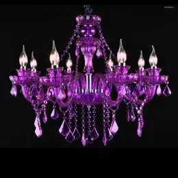 Lustres de lustres de vidro de vidro para lustre de cristal quarto roxo romântico violeta criativa iluminação violeta