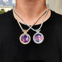 Hip Hop Custom Crown Photo Pendant Necklace Bling Women Men Lover Gifts