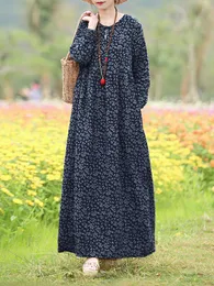 Casual Dresses Vintage Women's Printed Dress Zanzea Spring Sundress Casual Long Sleeve Maxi Vestidos Female Floral Hollow Robe Overdimensionerad 230313