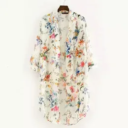 Women's Blouses Shirts Women Vintage Floral Chiffon Shirts Small Fresh Simple Long Sunscreen Blouse Loose Shawl Kimono Cardigan Boho Tops 230311