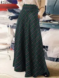 Casual Dresses Oversized Women Spring Sundress ZANZEA Stylish Check Skirts Casual High Wasit Maxi Skirt Female A-line Plaid Faldas Saia 230313