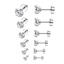 Polsino dell'orecchio Cristallo CZ Gemma Orecchino a bottone Zircone rotondo per uomo e donna Gotico Street Pop Gioielli orecchio Acciaio inossidabile 3mm 4mm 5mm 230311