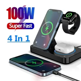 15W شاحن لاسلكي لـ iPhone 14 13 12 X Apple Watch 7 AirPods 4 في 1 محطة شحن لاسلكية قابلة للطي