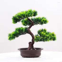 Decorative Flowers Guest-Greeting Pine Artifical Plants Potted Tree Big Bonsai For Home Bookcase Show Windows Large Green Decor Props