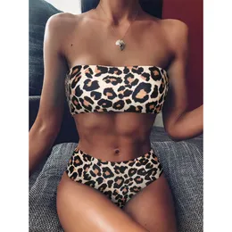 Swim Wear Wear Biquíni Leopardo High Swimsuith Women Bikini Push Up Banduau Women Ofim Ombro Beach Sadação do traje brasileiro 230313