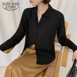 Bluzki damskie koszule żeńskie długie rękawy luźne czarne bluzki topy biuro koszule kobiety szyfonowa koszula jesień mody koreański styl 7063 50 230313