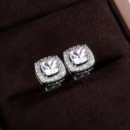 Klassisk 925 Sterling Silver Stud Earrings 4mm Square Simulated Diamond Earrings for Women Men Jewel Girl Girt Cocktail
