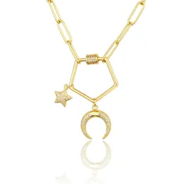Hänge halsband mode Dainty Star Moon Rhinestone-stammat halsband Vintage Gold Copper Zircon Pentagonal For Girls Women's Neck Chain