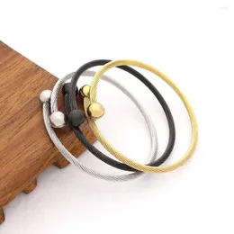 Bangle JSBAO سوار الموضة النساء الذهب/الأسود/الفضة من الفولاذ المقاوم للصدأ مع الكفة سلك مضفر حبة