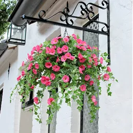 Flores decorativas grinaldas de 65 cm de manhã Falsa Glória roxa Flores artificiais Decoração em casa simulação rosa petúnia para a parede da jardim de casamento decoração 230313