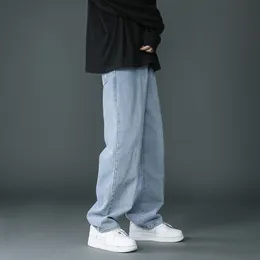 بنطلون جينز للرجال جينز فضفاضة واسعة الساقين مستقيمة السراويل غير الرسمية أزياء جميع بنطلون شارع الشارع الجينز الفاتح الأزرق الفضفاضة 230313