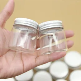 زجاجات التخزين 24 قطعة 47 ملم 50 مل 50 مل الزجاج الفضة المسمار غطاء صغير حلوى الجرار قوارير DIY حرفة شفافة مصغرة