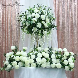 Flores decorativas grinaldas grandes bola de flor artificial rosa cheia plantas folhas de oliva de casamento decoração de decoração de festa de janela floral fila de mesa central peças 230313