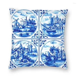 Pillow Modern Dutch Delft Blue Tiles Sofa Cover Soft Vintage Sailboat Windmills Art Throw Case Decoration