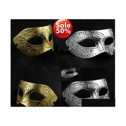 Party-Maske, Masken, Mann, archaistisch, Roma, antik, klassisch, Karneval, Maskerade, Halloween, venezianisches Kostüm, Silber, Drop-Lieferung, Hochzeitsabend, Dhnih