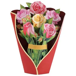 Cartões de papel de papel Cartões pop -up Bouquet Rose Flower Bouquet 3D Cartões de felicitações para Mamãe Mães Cards de Greeting Todas as ocasiões Z0310