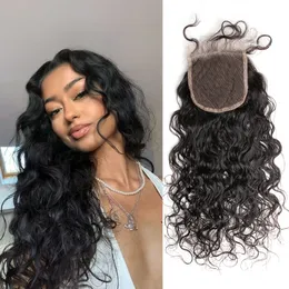 Zamknięcie fali naturalnej Virgin Human Hair 4x4 5x5 6x6 Brazylijskie Remy Hair Hair Nautral Curl Wave Top Lace Closures Pre Zebrane z włosami Baur Hair GardeaTreMy Ins Sprzedaż