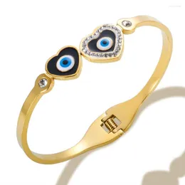 Bangle JINHUI Fashion Heart-Shaped Eye Stainless Steel Bangles For Women Boho Eyes Pattern Charm Spring Bracelets Crystal Stone Jewelry