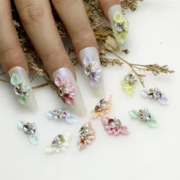 Decorações da arte da unha 10pcs 3d acrílico lateral encantos de flores decoração gravada jóias de diamante floral de diamante shinestones kawaii acessório