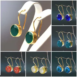 Dangle Chandelier Trendy Round Dark Green Stone Drop Earrings for Women Fashion Jewelry Gold Color AAA Cubic Zircon Circle Wedding Earrings G230313