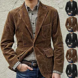 Mężczyzny marka Corduroy Business Blazer Men wiosna jesień vintage męskie kurtki bawełniane swobodny dopasowany garnitur rozmiar m-3xl homme