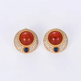 Europeo/Americano Medievale Vintage Stud Temperamento Agata Rossa Zircone Rotondo Orecchini Corte Accessori da Donna Gioielli