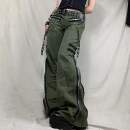 Pantaloni da donna Capris Bandage Vita bassa Cargo Gothic Punk Baggy Pantaloni retrò Kawaii Grunge Green Zipper Jeans Donna Pantaloni sportivi coreani 230313