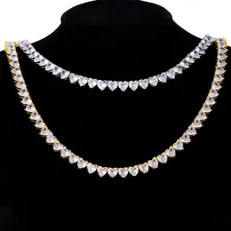 7mm 16-24inch Gold Plated Bling CZ Heart Tennis Chain Necklaces for Men Women Chain Fashion Jewelry339U