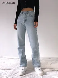 Jeans femininos Cantura alta Mulheres folgadas Casual Perna reta calça solta mãe jean moda lava -lava namorado larga calça simples 230313