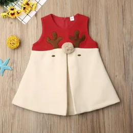 シャツ女の子のクリスマス服の女の子ノースリーブクリスマス3Dエルクプリンセスパーティードレス幼児衣装キッズトップス