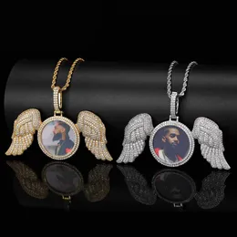 Hip Hop Angel Wings Custom Photo Pendant Necklace Bling Zircon Diamond Jewelry