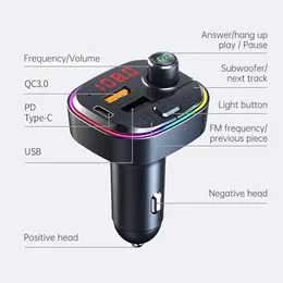 Car FM Transmitter Bluetooth 5.0 Wireless Car Kit 18W PD QC3.0 Charger Fast Charger مع MP3 Player Colorful RGB Backlight Auto