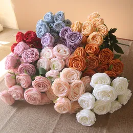 Decorative Flowers Wreaths 10 Heads/Bunch Artificial Rose Bridal Bouquet Curl Edge Fake Silk Flowers DIY Wedding Floral Party Home Decor Po Props 230313