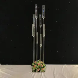 Akrilik şamelabra 8 başlık kolları şam tutucular düğün masası merkez parçası çiçek standı tutucu şamdan parti ev dekor2207