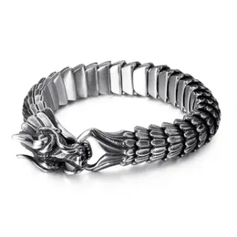 Punk Gold Color Animal Dragon Charm Lick Chain Bracelets Hiphop Men Stainless Steel Black Matte Shiny China Dragon Blessing Bracelet Bangle Jewelry