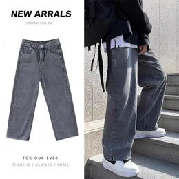 Herr jeans män rak golv mopping baggy jeans koreansk mode ungdom lös rak bred ben denim byxor manliga varumärke streetwear byxor 230313