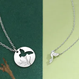 Pendant Necklaces Selling Silver Color Personality Blue Eucalyptus Bird Couple Necklace Fashion Trend Long-distance Love Gift X276