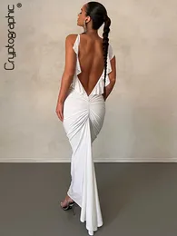 Party Dresses Cryptographic Hot Sexy Backless Elegant Gown Ruffle Ruched Maxi Dress Outfits For Women Night Club Party Dresses Vestido Clothes L230313