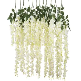 Dekorativa blommor kransar praktiska butik konstgjorda siden wisteria vinrankor ratta siden hängande blomma bröllop dekor 6 stycken vit 230313