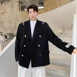 Erkek takım elbise vintage takım elbise ceket erkekler orijinal tasarımcı ceket zinciri süslemek çift göğüslü sıradan blazer Korean sokak kıyafeti gençlik adam kıyafetleri