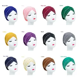 Beanies Beanie/Kafatası Kapakları Alın Çapraz Türban Cap Müslüman başörtüsü Düz Renkli Dövme Kadınlar İç Hijabs Kemo Şapka Moda Saç